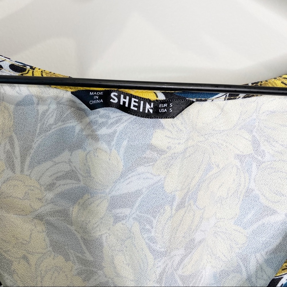 Blue and Yellow Floral Ruffle Mini Dress - Picture 8 of 8